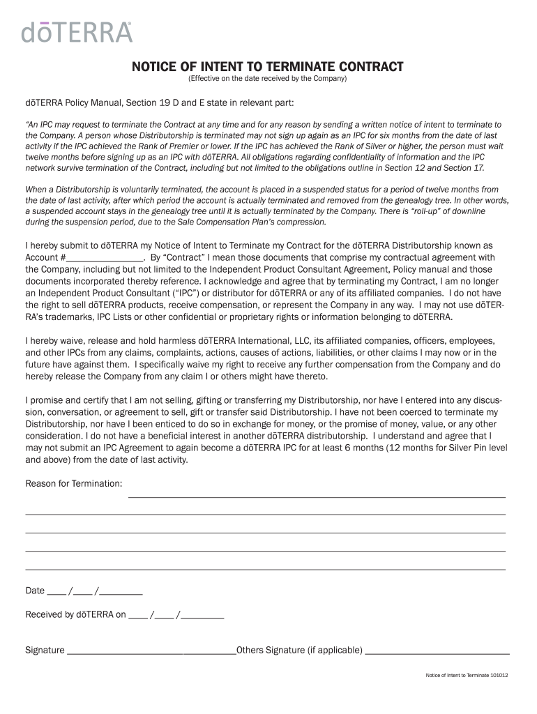  Voluntary Termination Form D?TERRA Tools 2012