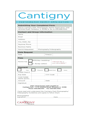 Cantigny Park Photo Permit  Form