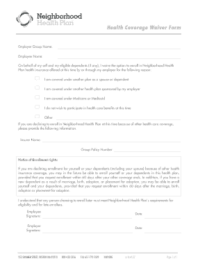 Employee Waiver Form Neighborhood Health Plan Nhp