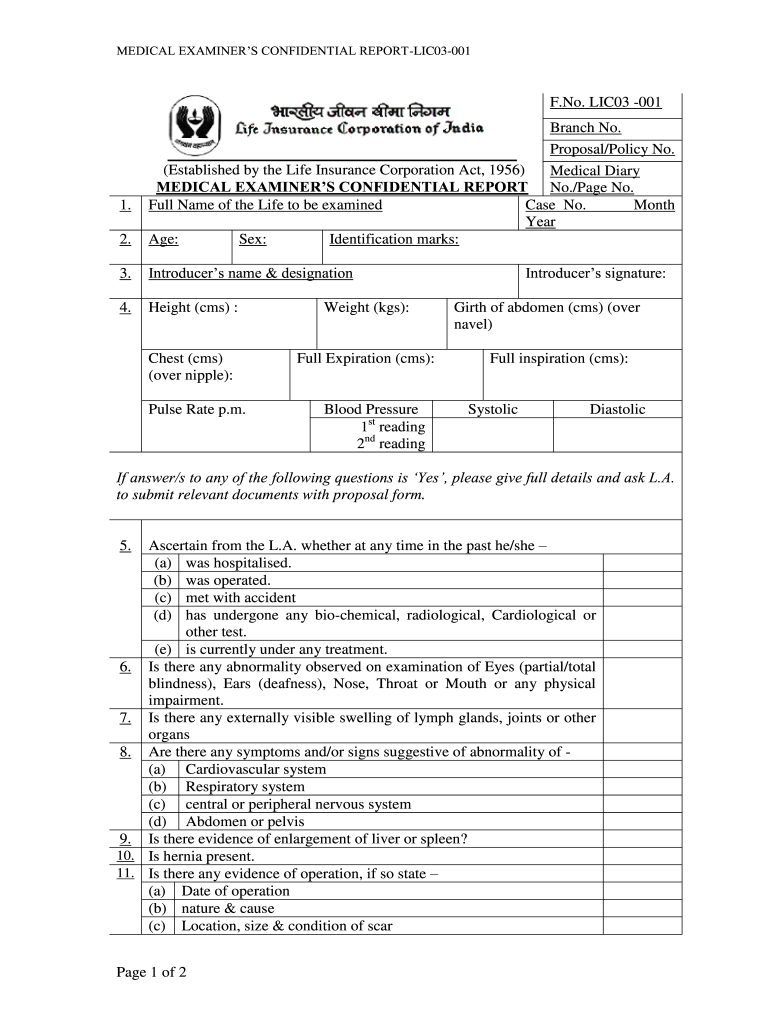 Lic Agent Confidential Report Form