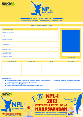 Individual Registration Form NPL NAJAFGARH Premier League