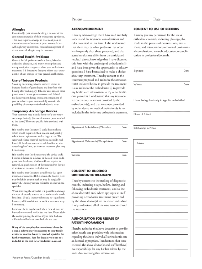 Orthodontic Consent Form