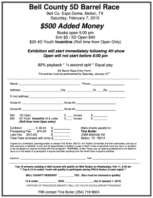  5D Barrel Race Entry Form Bell County PRCA Rodeo 2015