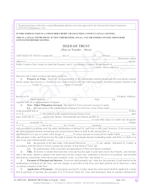 DEED of TRUST Due on Transfer Strict  Form