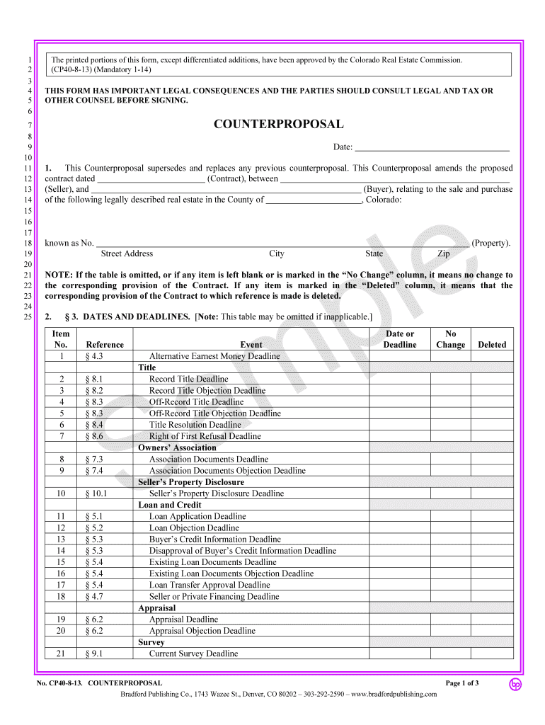 Counterproposal Colorado Real Estate Commission Approved Form