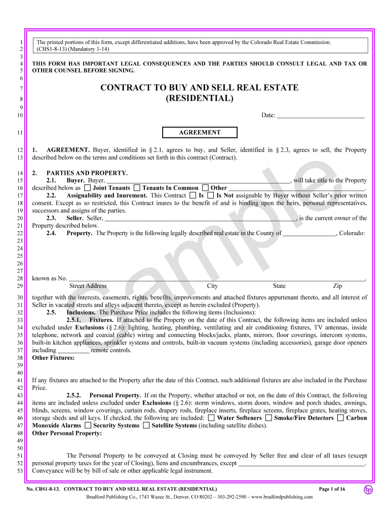Contract to Buy and Sell Real Estate Residential Colorado Real Estate Commission Approved Form