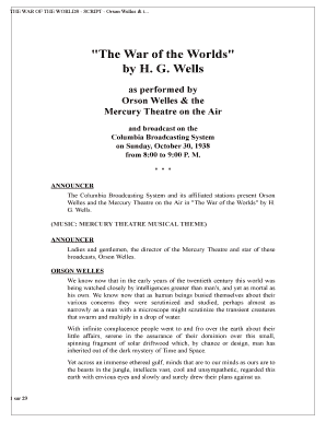War of the Worlds Radio Broadcast Script PDF  Form