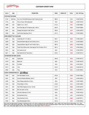 Otis Spunkmeyer Order Form