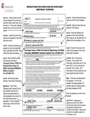 Example of Complete Form 4506 W