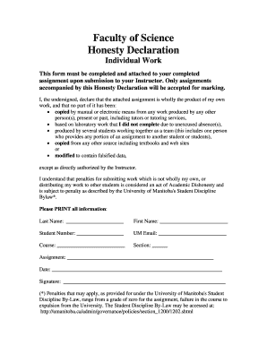 Sample Honesty Declaration  Form