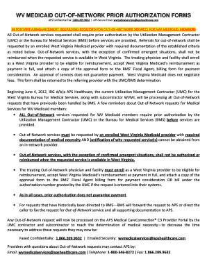 Wv Medicaid Out of Network Prior Authorization Forms APS Healthcare