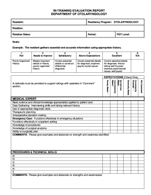 In TRAINING EVALUATION REPORT DEPARTMENT of OTOLARYNGOLOGY Umanitoba  Form