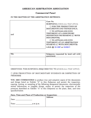 Aaa Subpoena Form