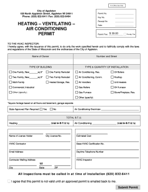 HVAC Permit City of Appleton Applications Appleton  Form