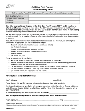 Infant Feeding Form for Daycare