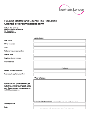 Change Circumstances Housing Benefit Form