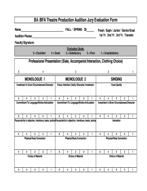 Musical Theatre Audition Evaluation Form