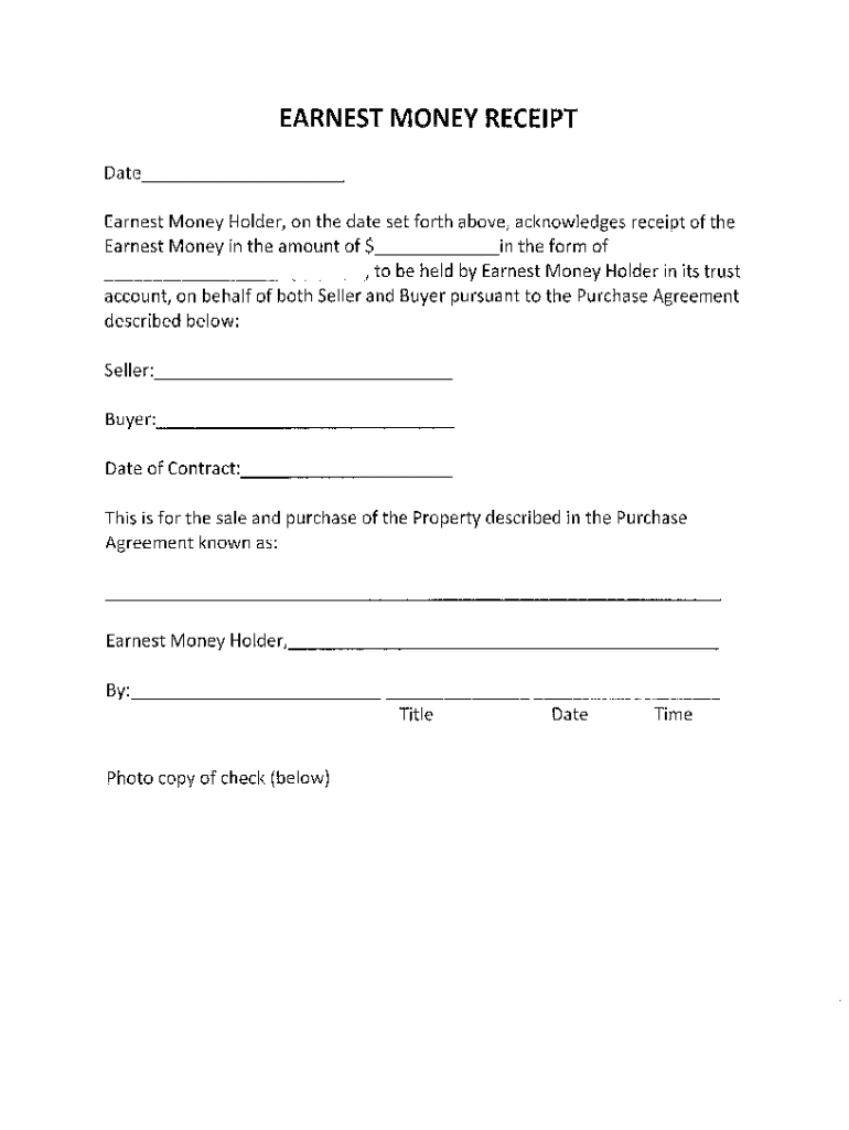 Earnest Money Receipt Template  Form