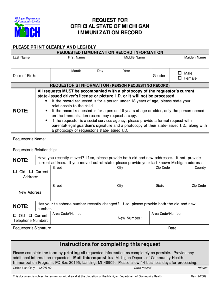  Copy of Immunization Records Michigan Form 2009