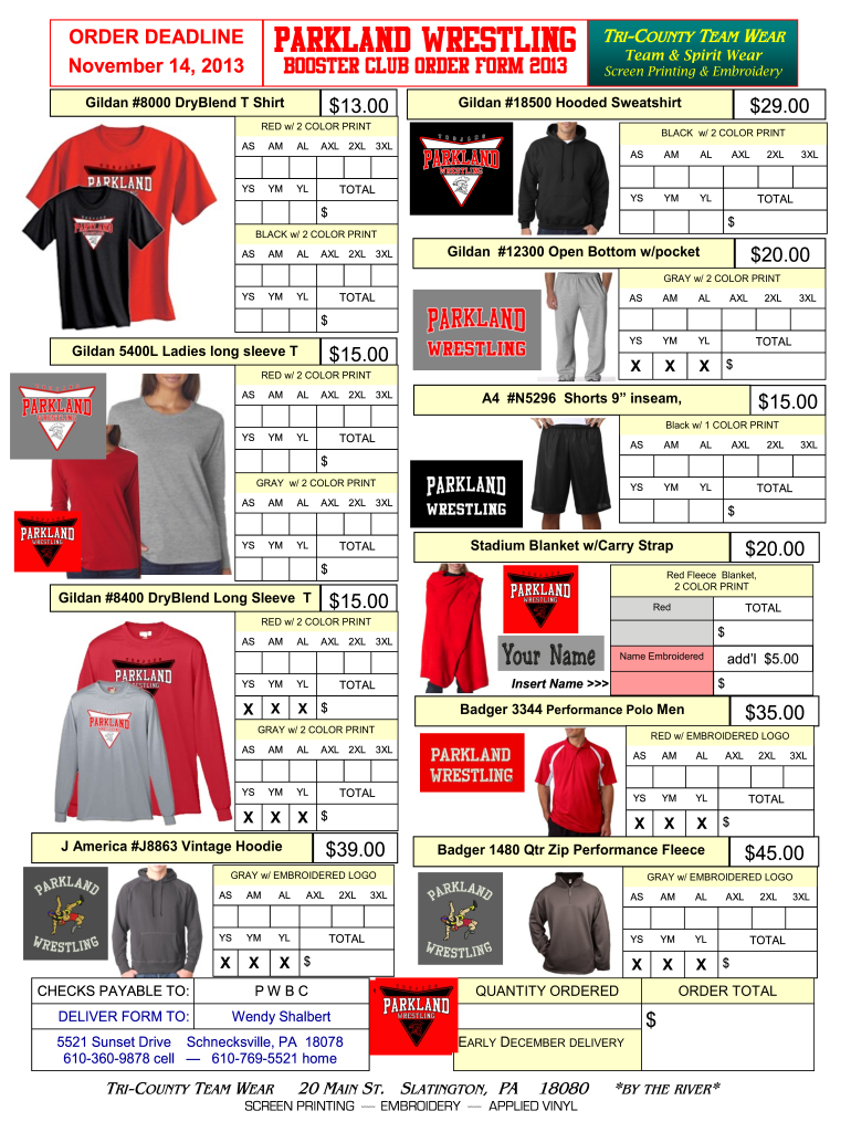  Spirit Wear Order Form Template 2013-2024