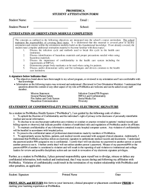 PROMEDICA STUDENT ATTESTATION FORM Toledo Hospital Promedica