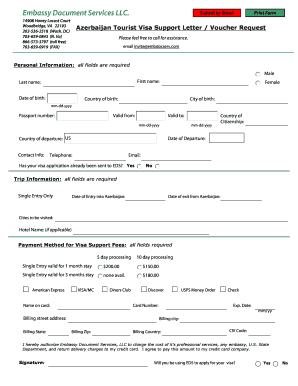 Azerbaijan Tourist Visa Support Request Form PDF Embassy