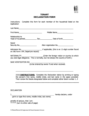 Tenant Declaration Form