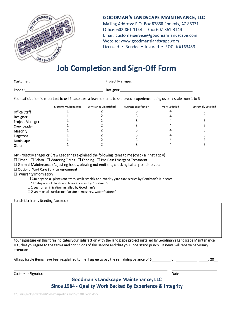 Completion Sign off  Form