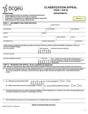 CLASSIFICATION APPEAL BCGEU Bcgeu  Form