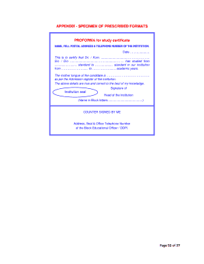 APPENDIX SPECIMEN of PRESCRIBED FORMATS