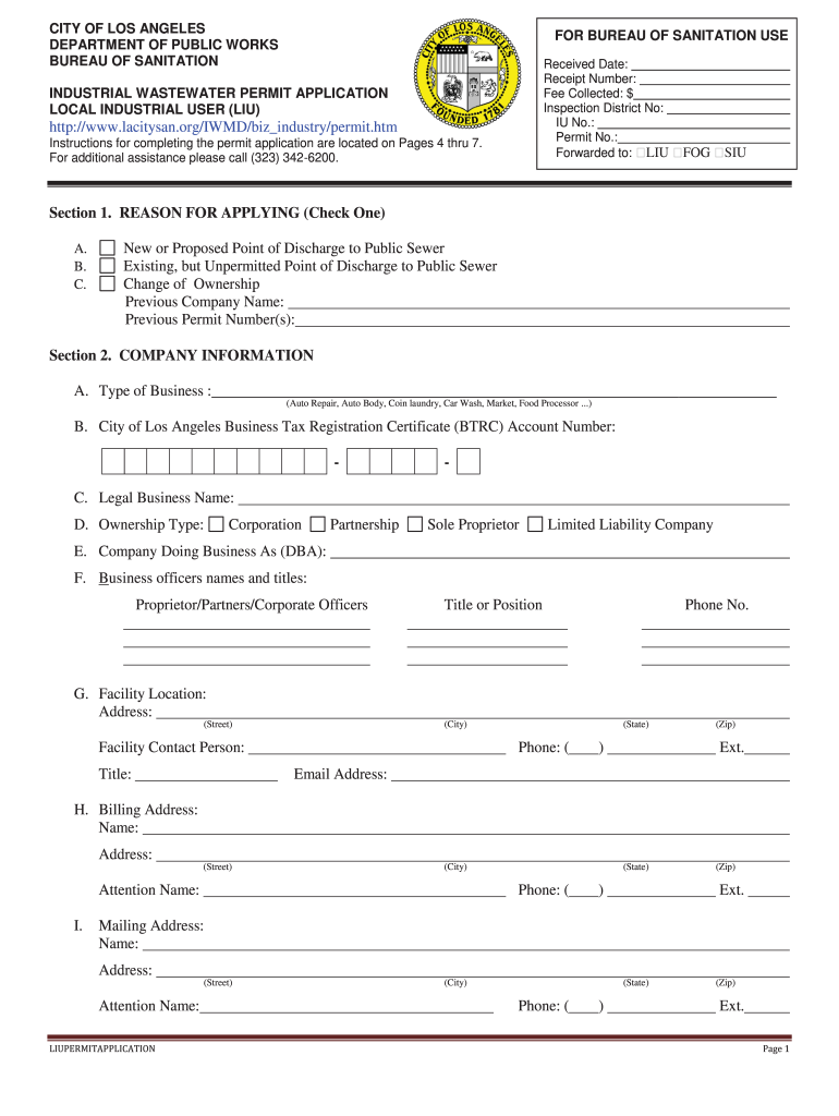 Los Angeles Sanitation Liupermitapplication PDF  Form