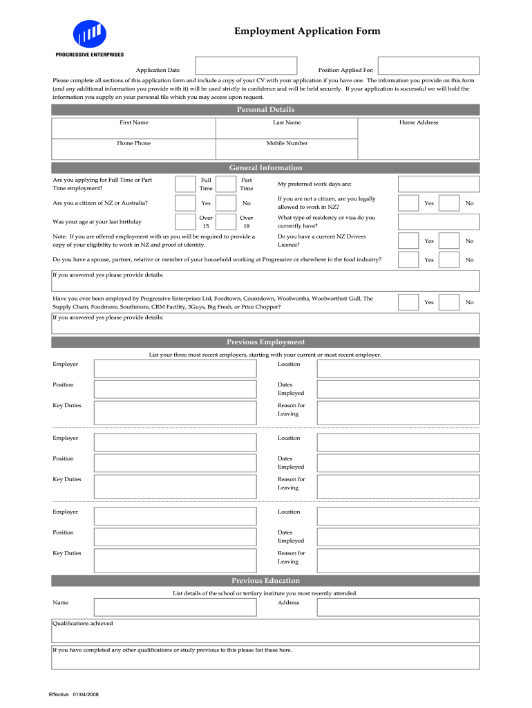  Countdown Job Application Form Online 2008