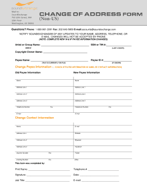 Mail to CHANGE SoundExchange of ADDRESS FORM 733 10th Street