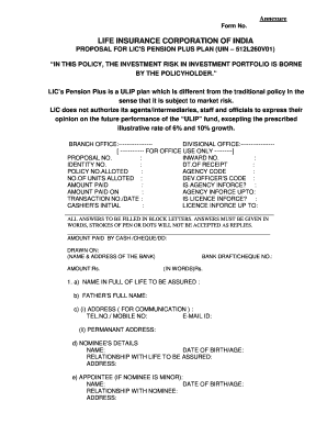 Lic Pension Plus Proposal Form