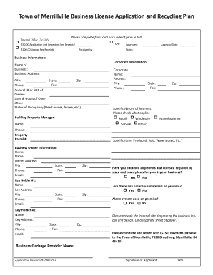 Merrillville Business License Form