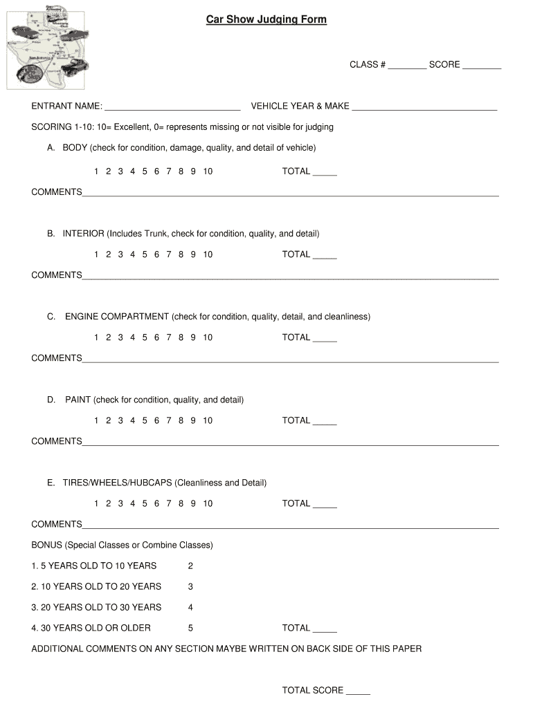 Printable Car Show Score Sheets  Form