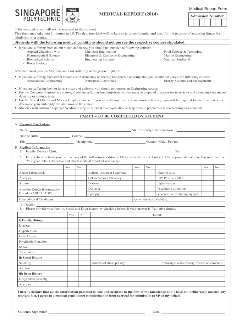  SP Medical Report Form  Singapore Polytechnic 2014-2024