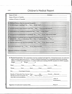 Children&#039;s Medical Report Form