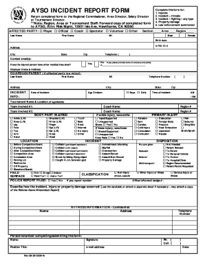 Ayso Incident Report Form