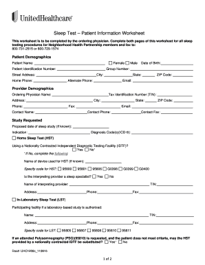 Sleep Test Patient Information Worksheet