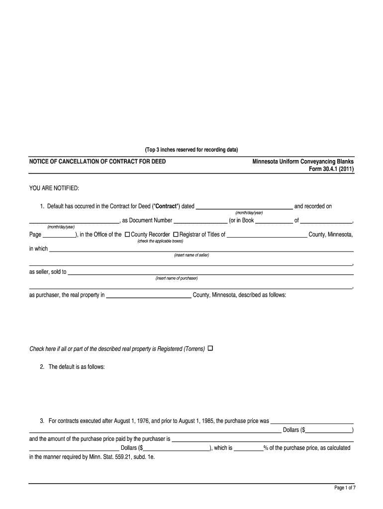  Contract for Deed Cancellation Minnesota 2011-2024