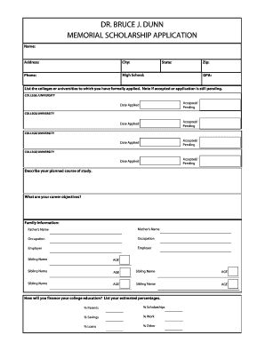 Page Dr Bruce J Dunn Scholarship Application  Form