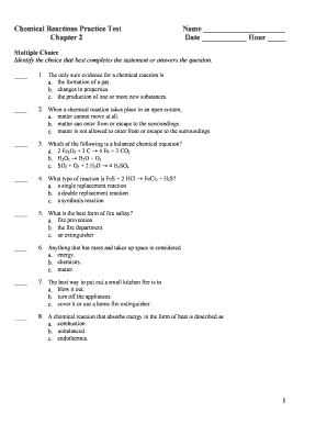 Exams for Chemical Reactions  Form