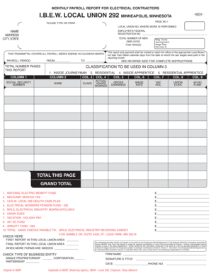 MONTHLY PAYROLL REPORT for ELECTRICAL Bb  Form