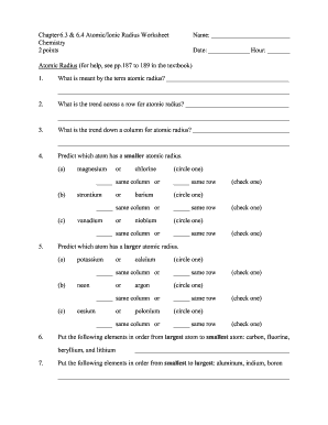 Atomic and Ionic Radii Worksheet Answers  Form