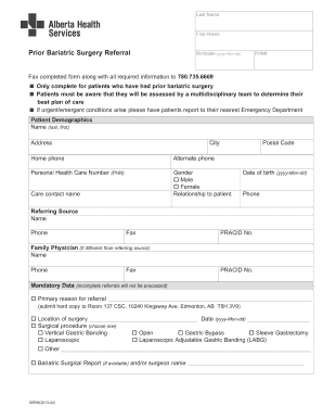 Prior Bariatric Surgery Referral Form Alberta Health Services