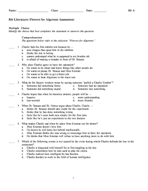 8th Literature Flowers for Algernon Assessment Answer Key  Form