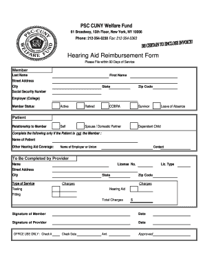 Hearing Aid Reimbursement Form PSC CUNY Welfare Fund Psccunywf