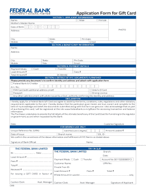 Federal Bank Application  Form