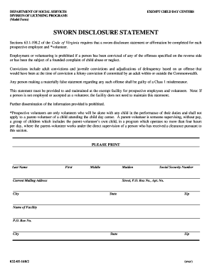 Sworn Disclosure Statement  Form